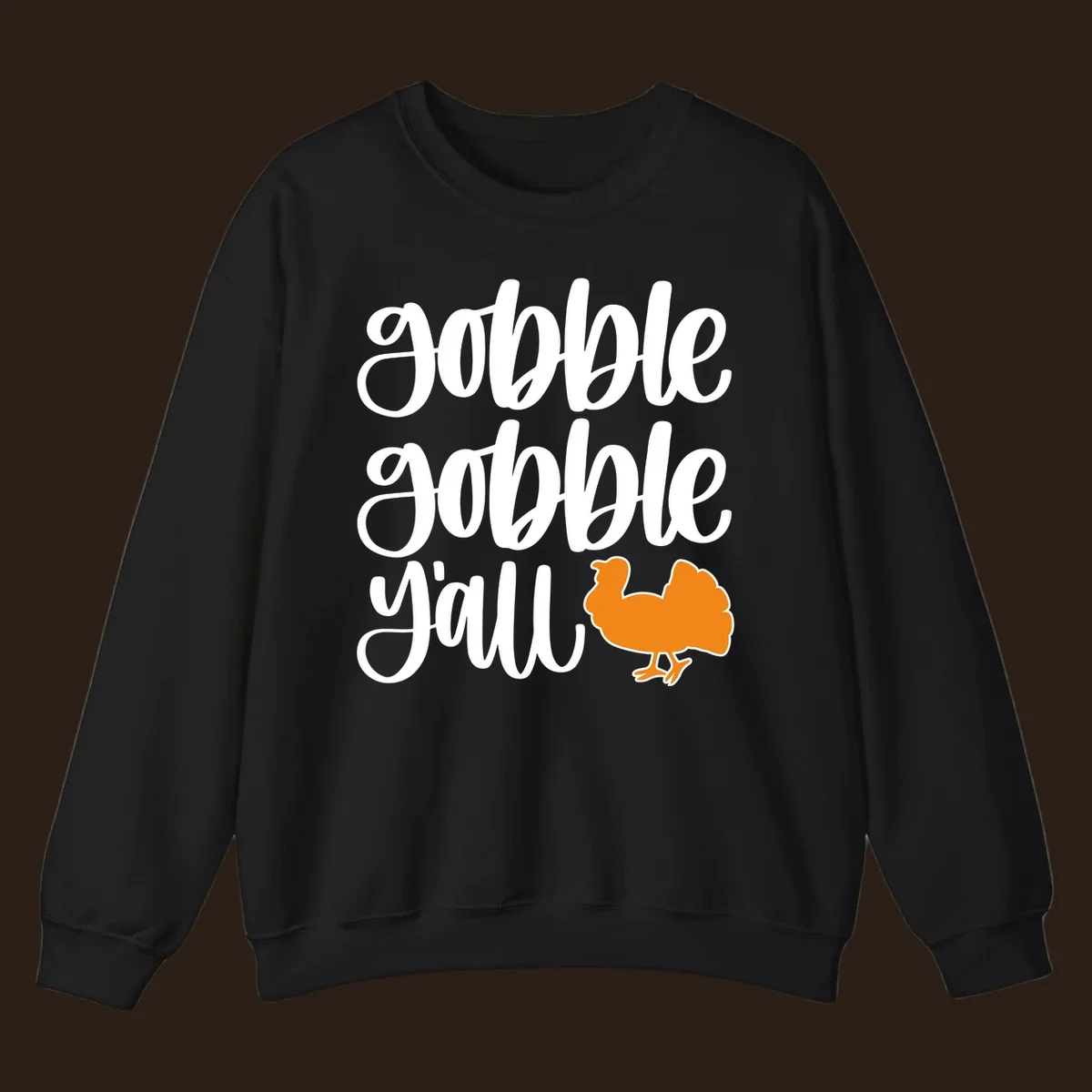 Gobble gobble y'all text with a turkey illustration, gobble-gobble-turkey Thanksgiving design.