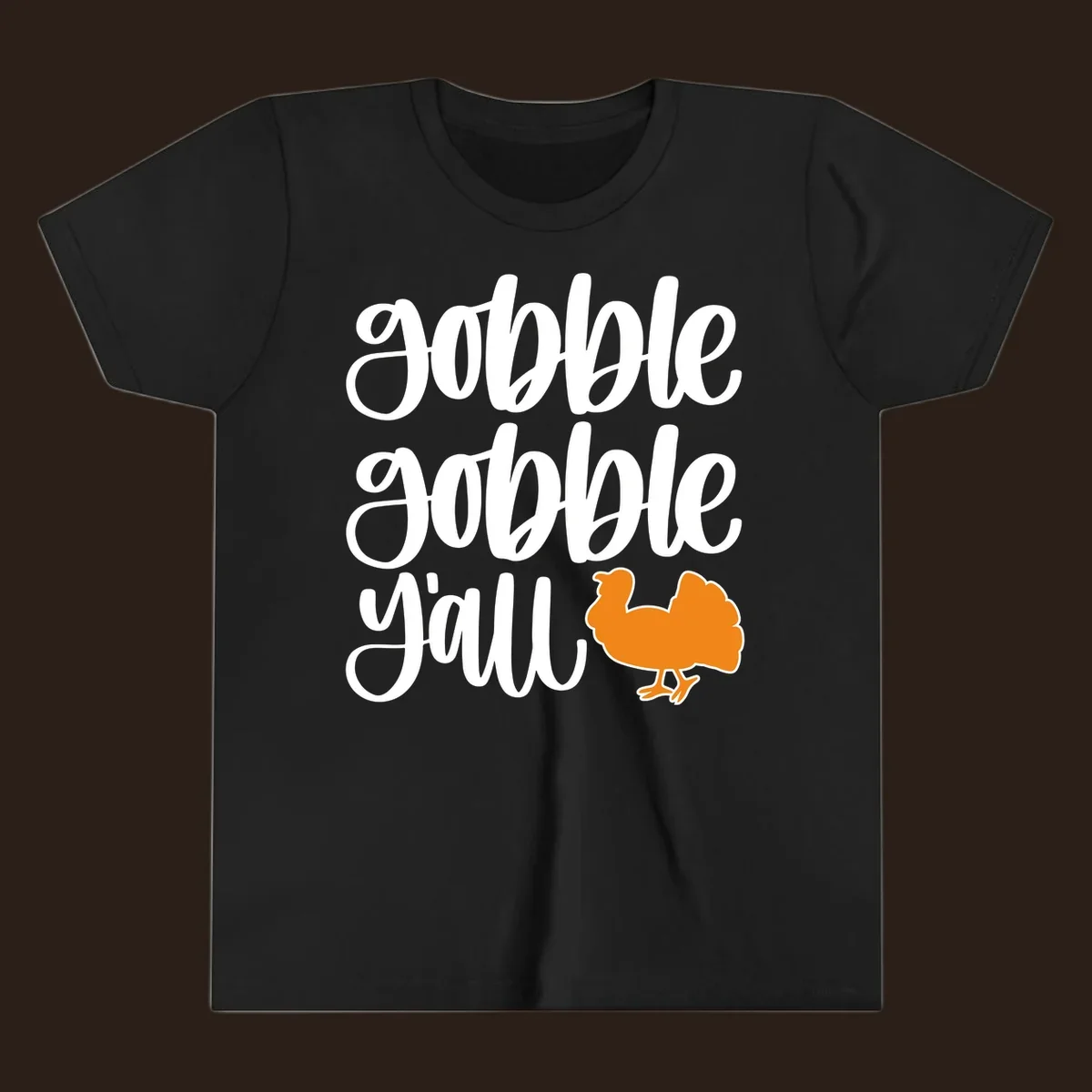 Gobble gobble y'all text with a turkey illustration, gobble-gobble-turkey Thanksgiving design.