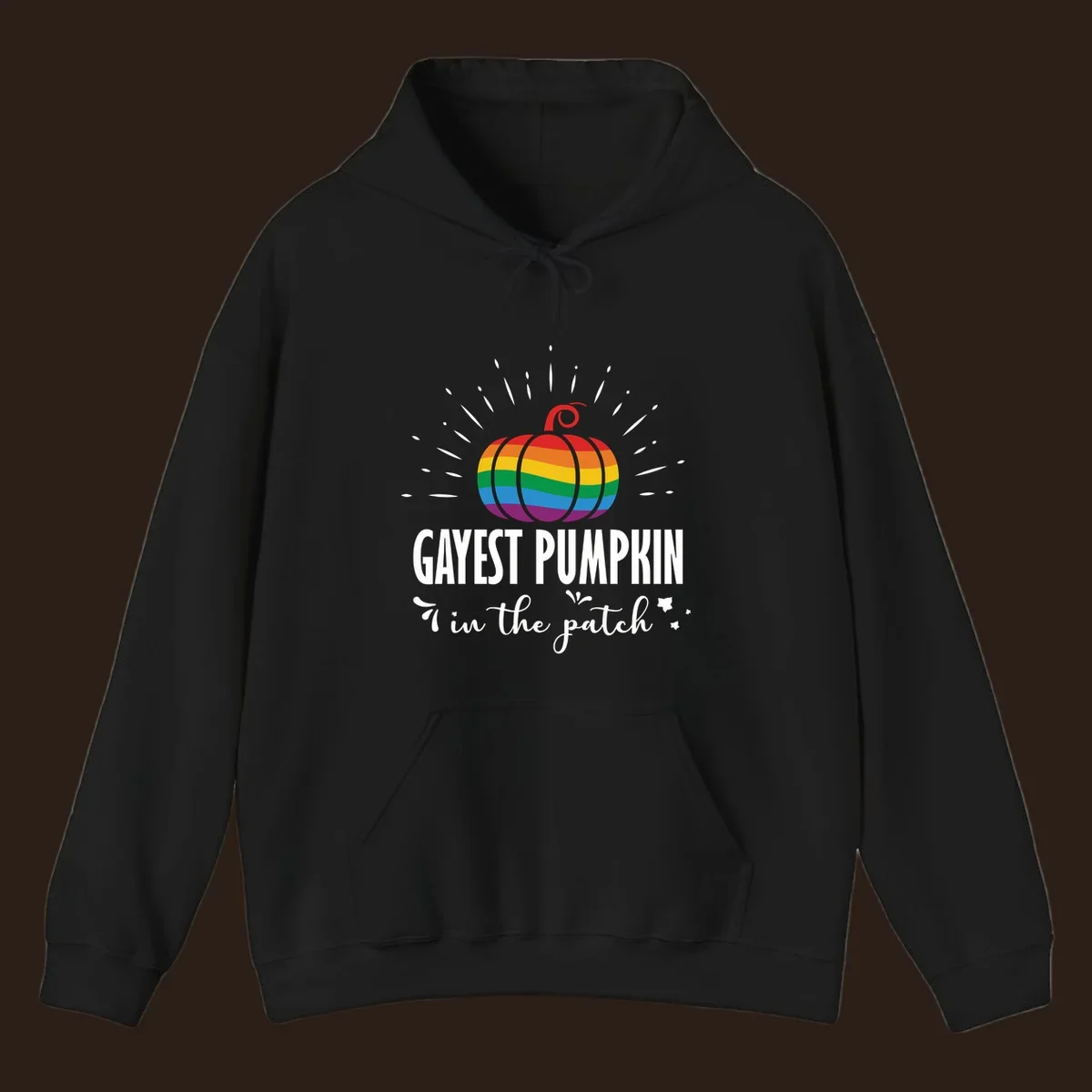 Gayest pumpkin in the patch design with rainbow pumpkin and text.