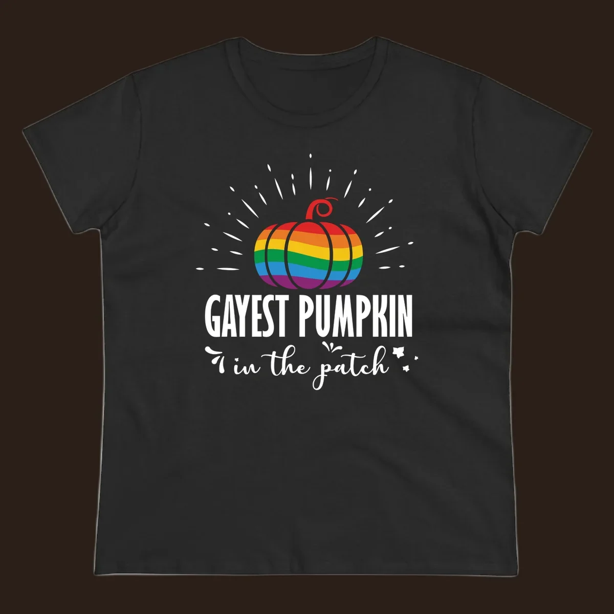 Gayest pumpkin in the patch design with rainbow pumpkin and text.