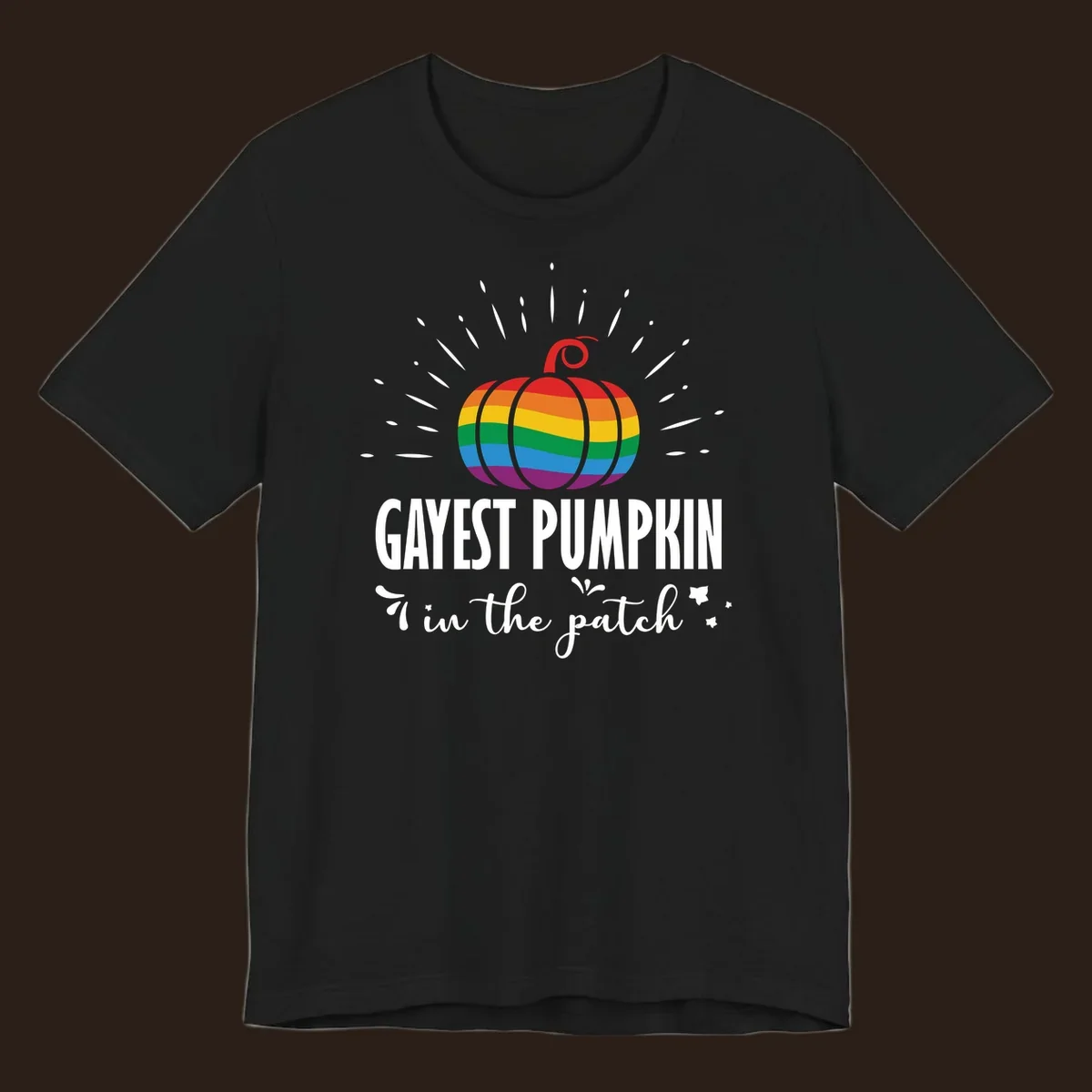 Gayest pumpkin in the patch design with rainbow pumpkin and text.