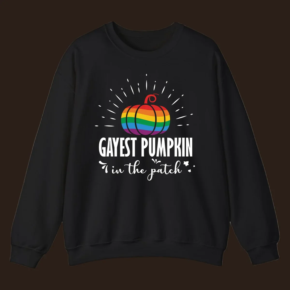Gayest pumpkin in the patch design with rainbow pumpkin and text.