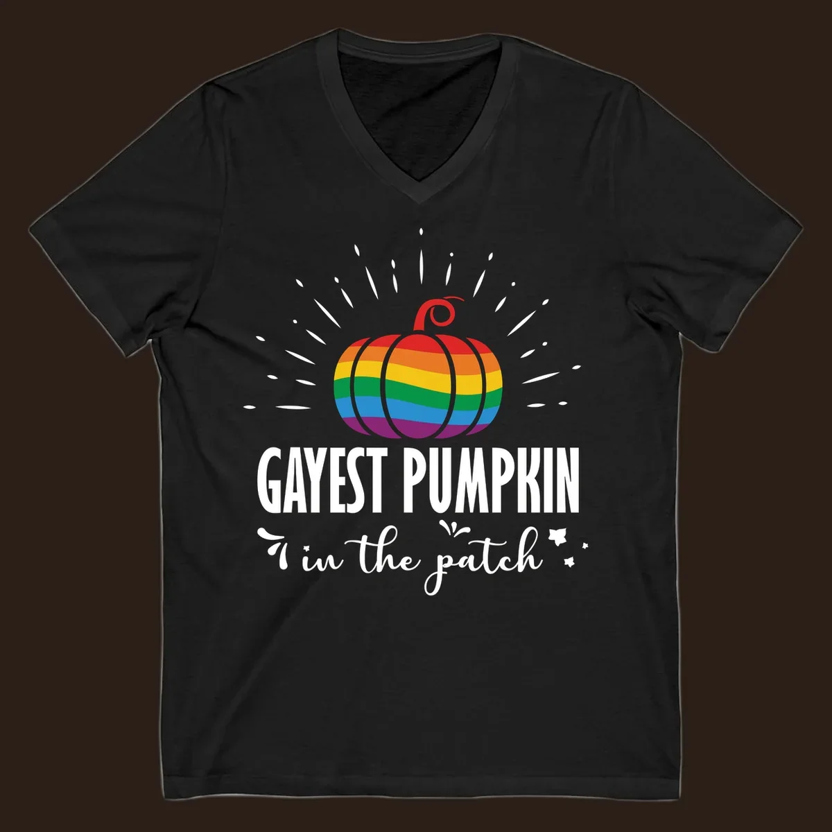 Gayest pumpkin in the patch design with rainbow pumpkin and text.