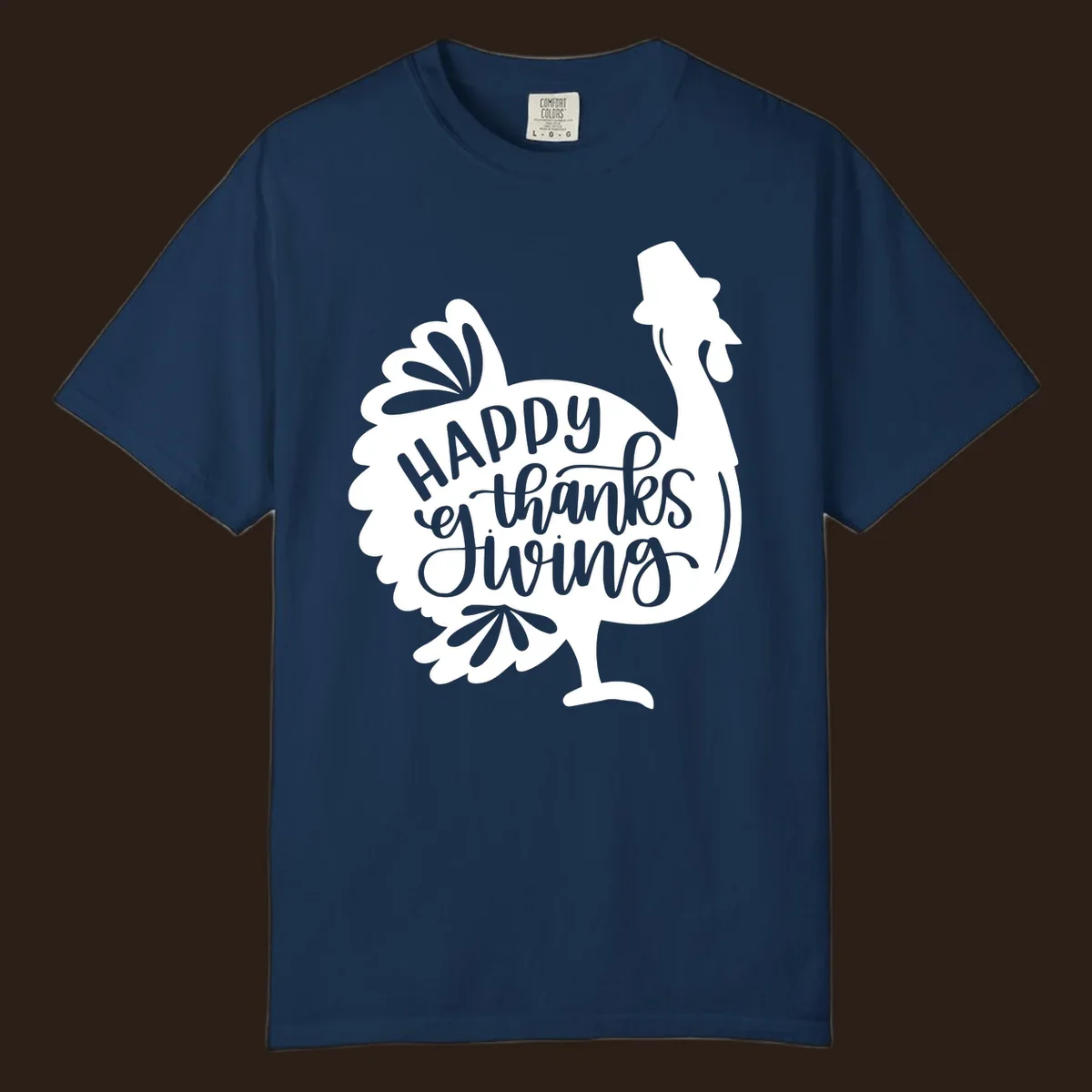 Happy Thanksgiving turkey illustration with typography for family dinner shirt.