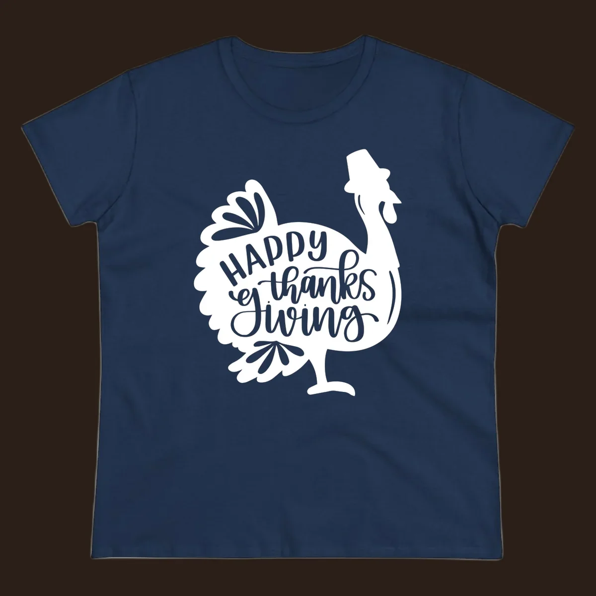 Happy Thanksgiving turkey illustration with typography for family dinner shirt.