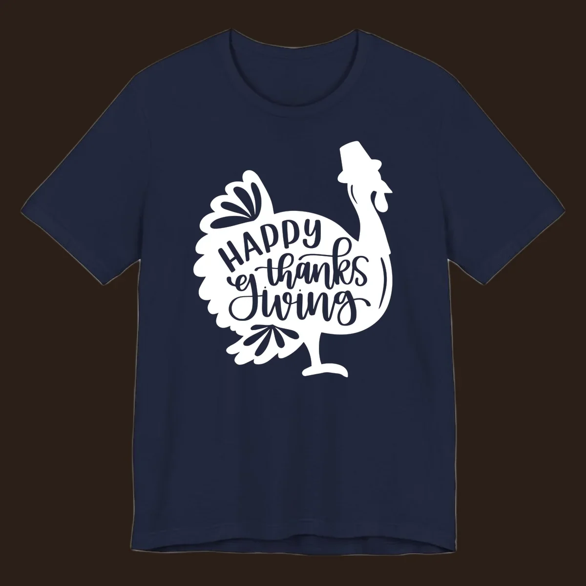 Happy Thanksgiving turkey illustration with typography for family dinner shirt.