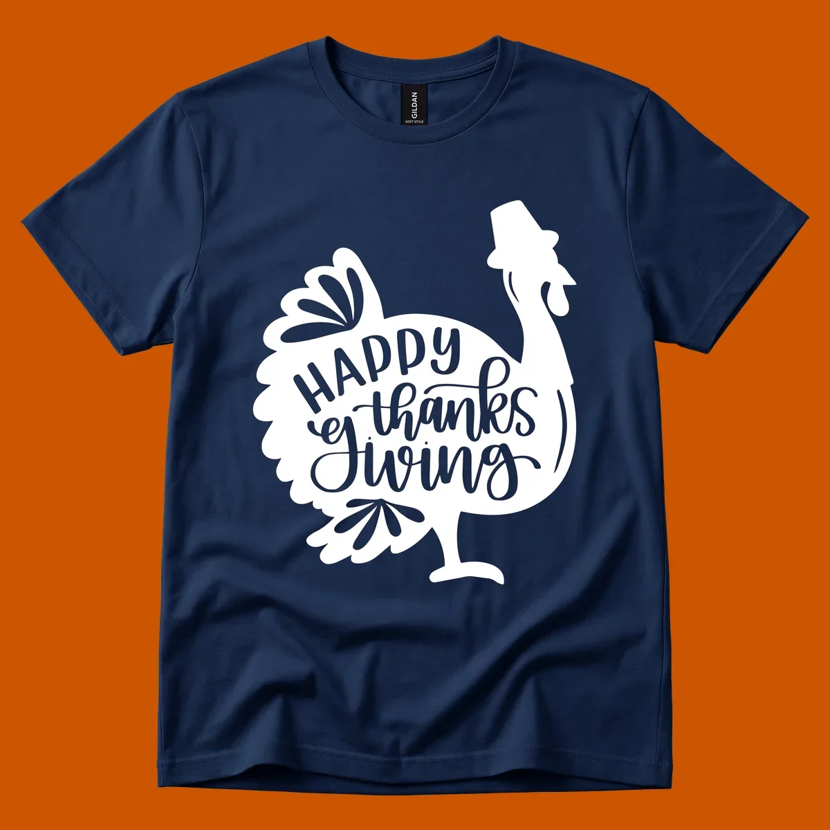 Happy Thanksgiving turkey illustration with typography for family dinner shirt.