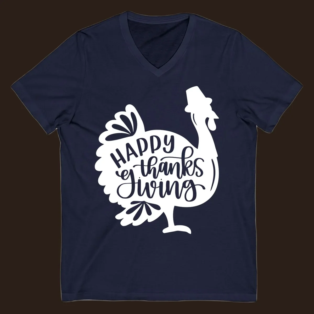 Happy Thanksgiving turkey illustration with typography for family dinner shirt.