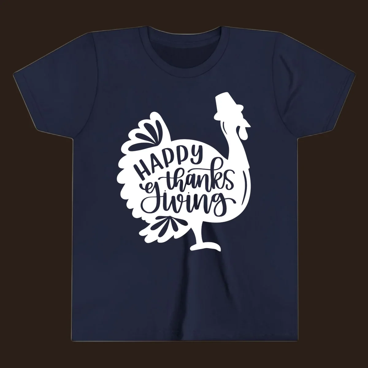 Happy Thanksgiving turkey illustration with typography for family dinner shirt.