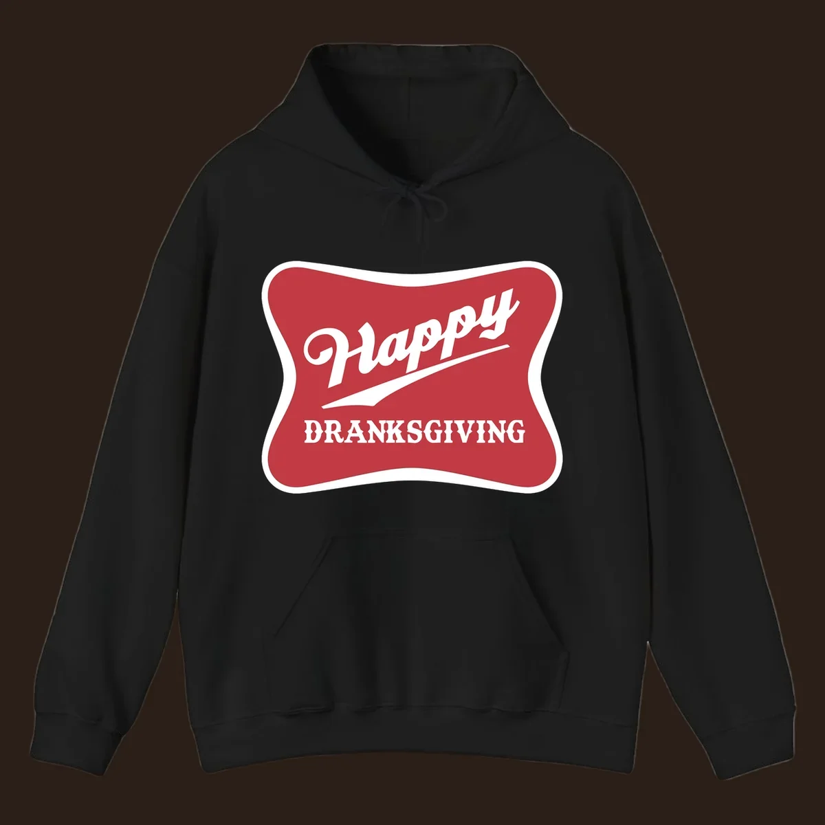 Happy Dranksgiving typography design on a red and white banner.