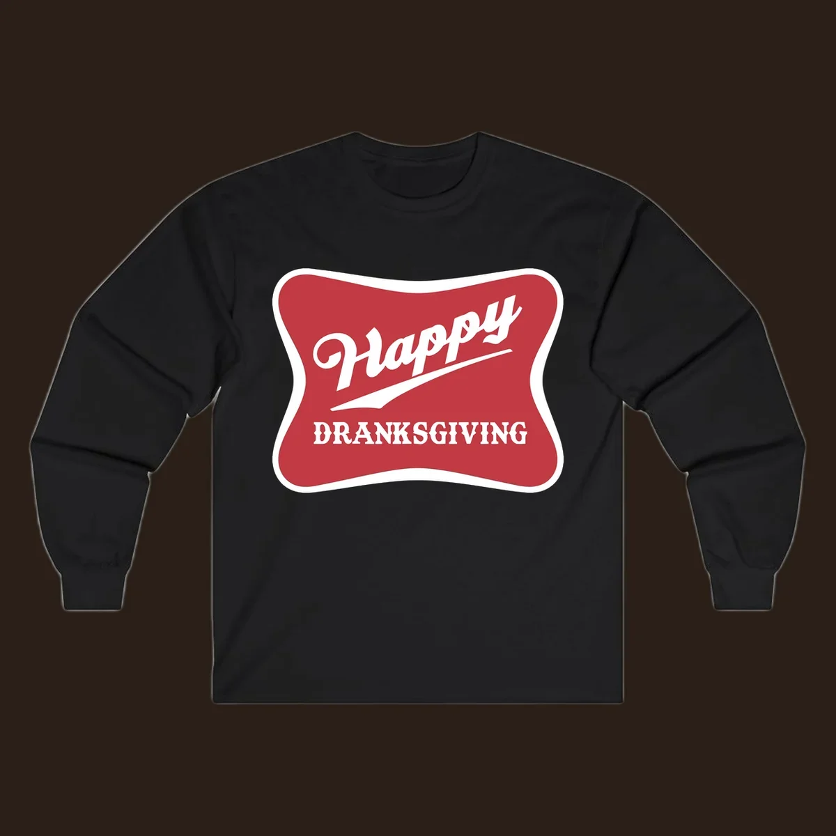 Happy Dranksgiving typography design on a red and white banner.