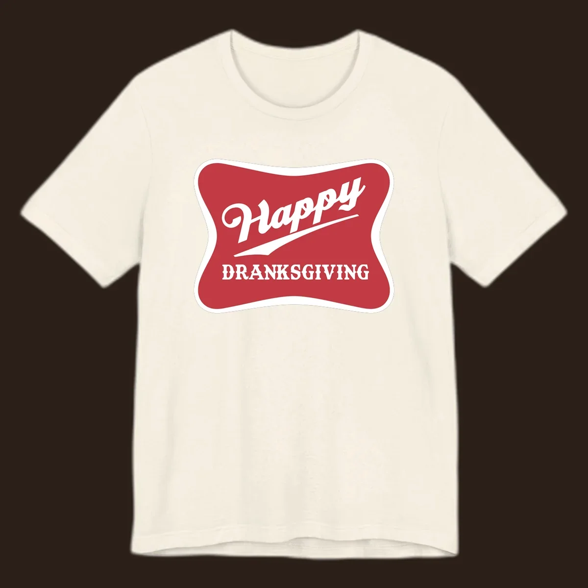 Happy Dranksgiving typography design on a red and white banner.