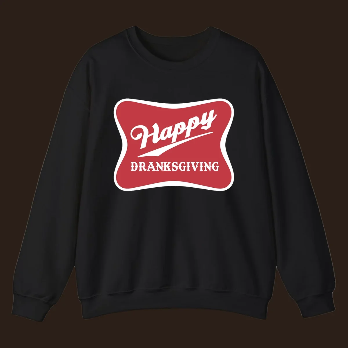Happy Dranksgiving typography design on a red and white banner.