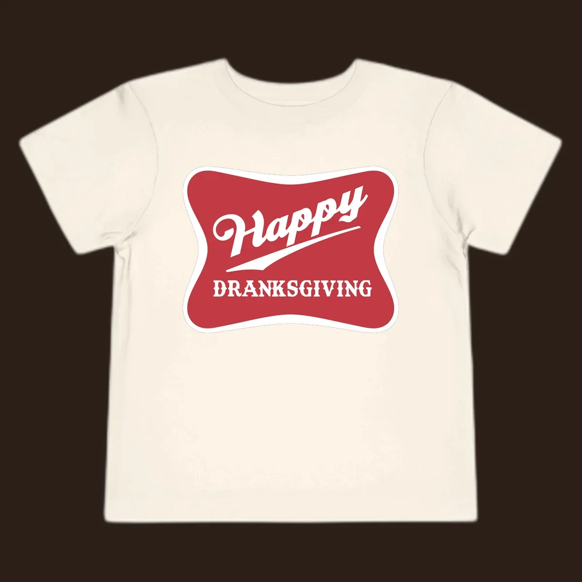 Happy Dranksgiving typography design on a red and white banner.
