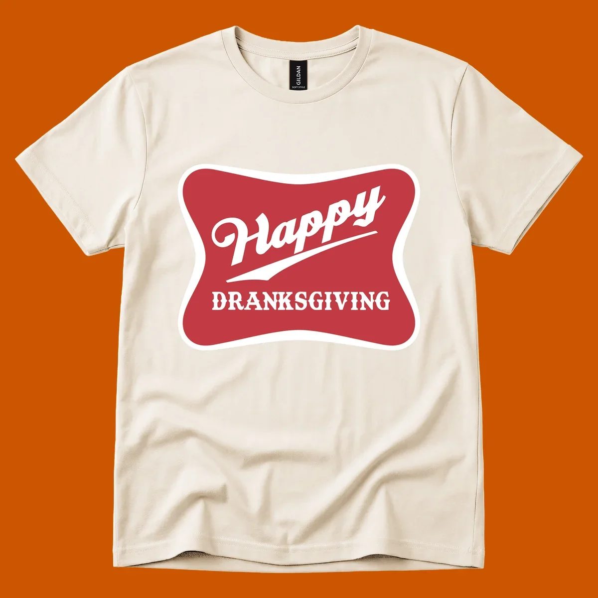 Happy Dranksgiving typography design on a red and white banner.