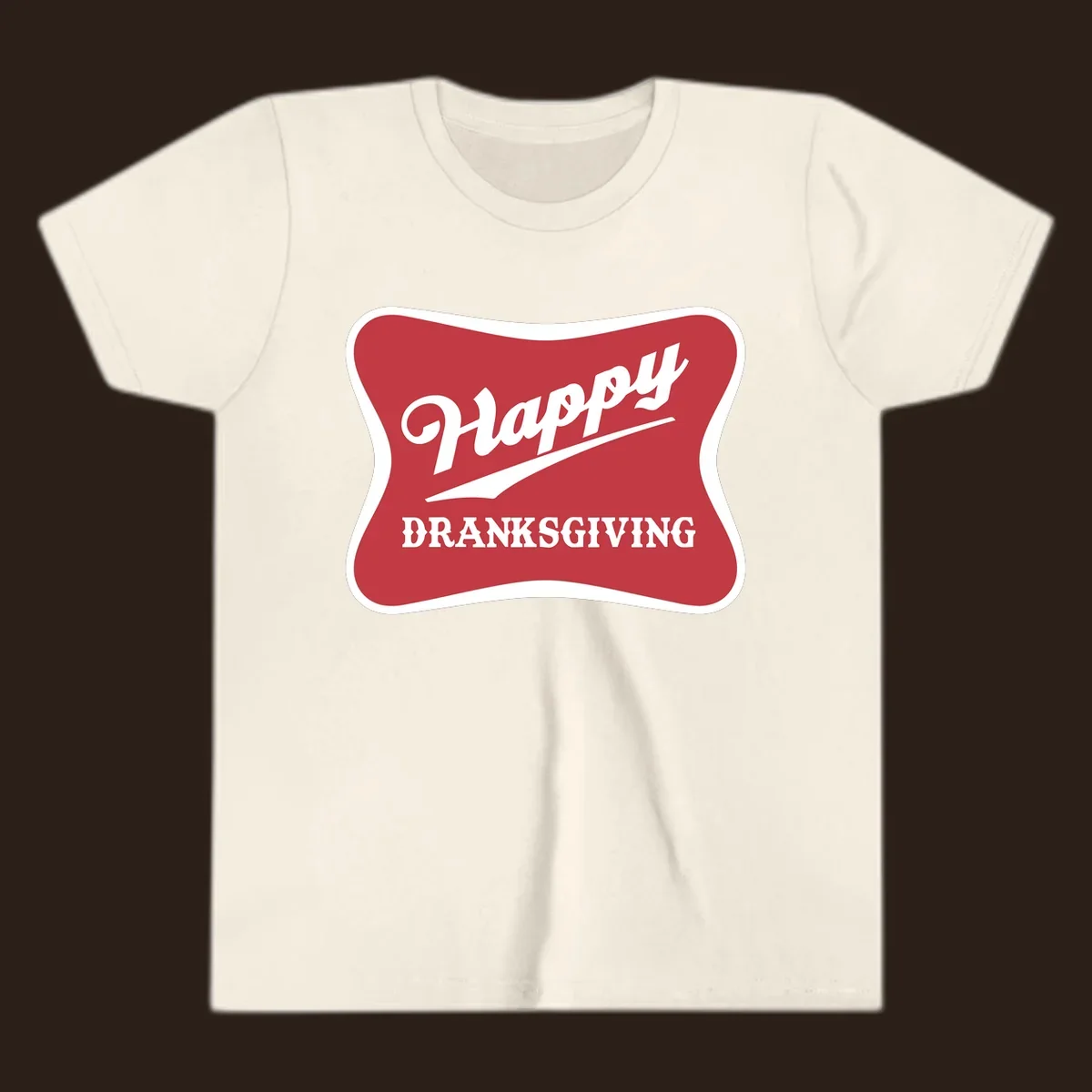 Happy Dranksgiving typography design on a red and white banner.