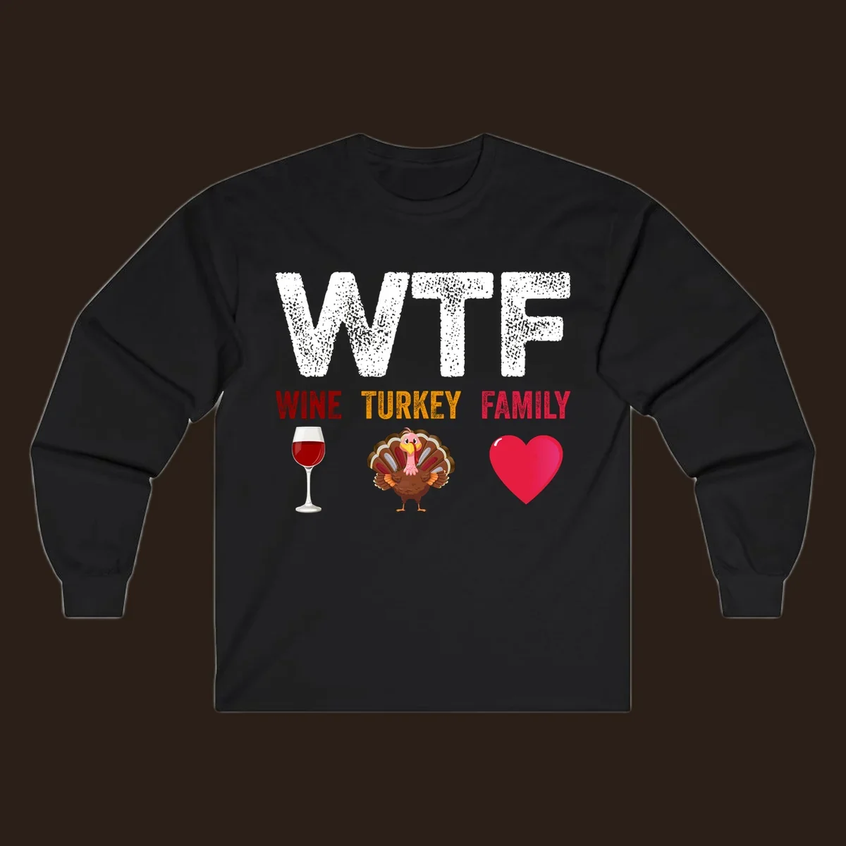WTF Wine Turkey Family Thanksgiving design with wine glass, turkey, and heart. wtf-thanksgiving-wine.