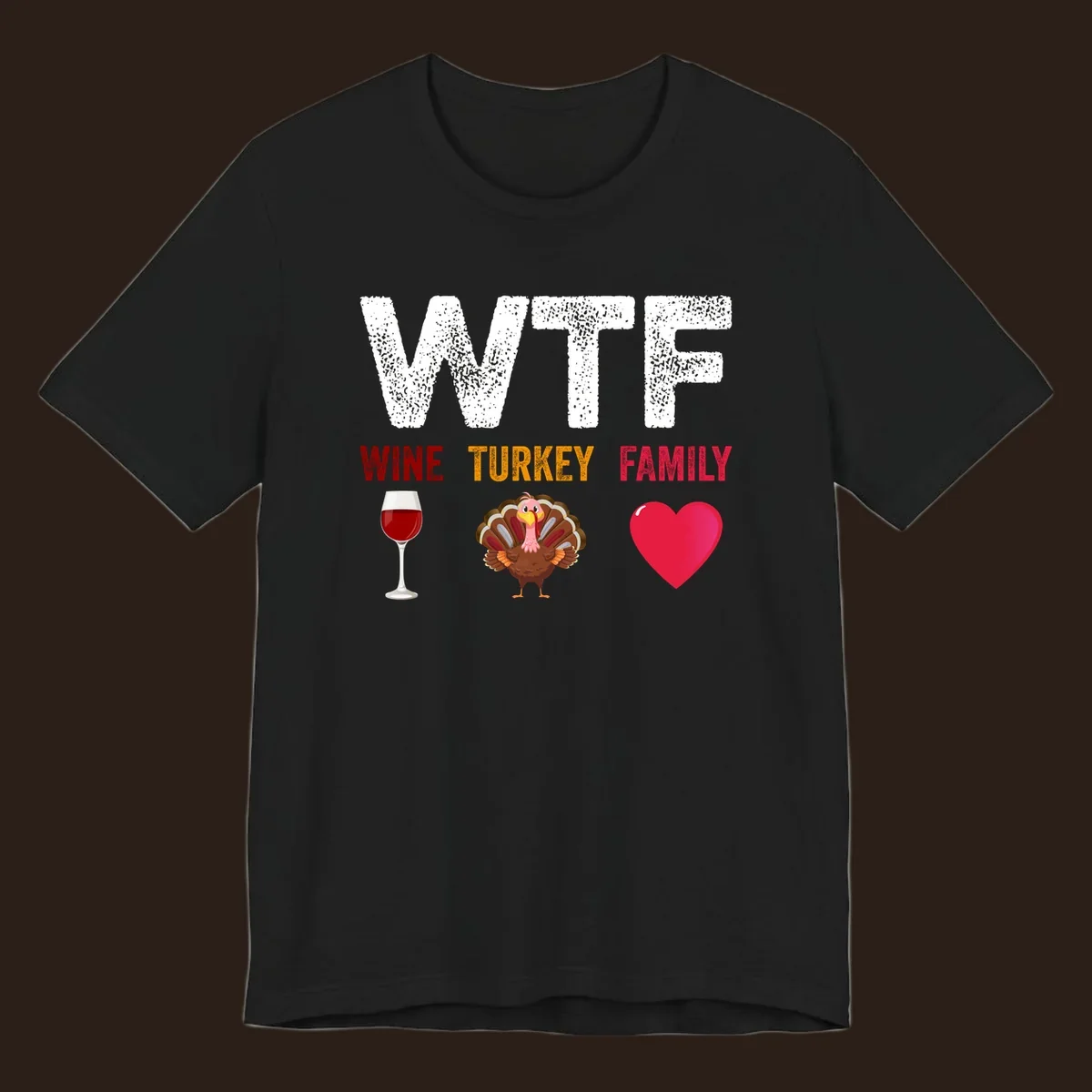 WTF Wine Turkey Family Thanksgiving design with wine glass, turkey, and heart. wtf-thanksgiving-wine.