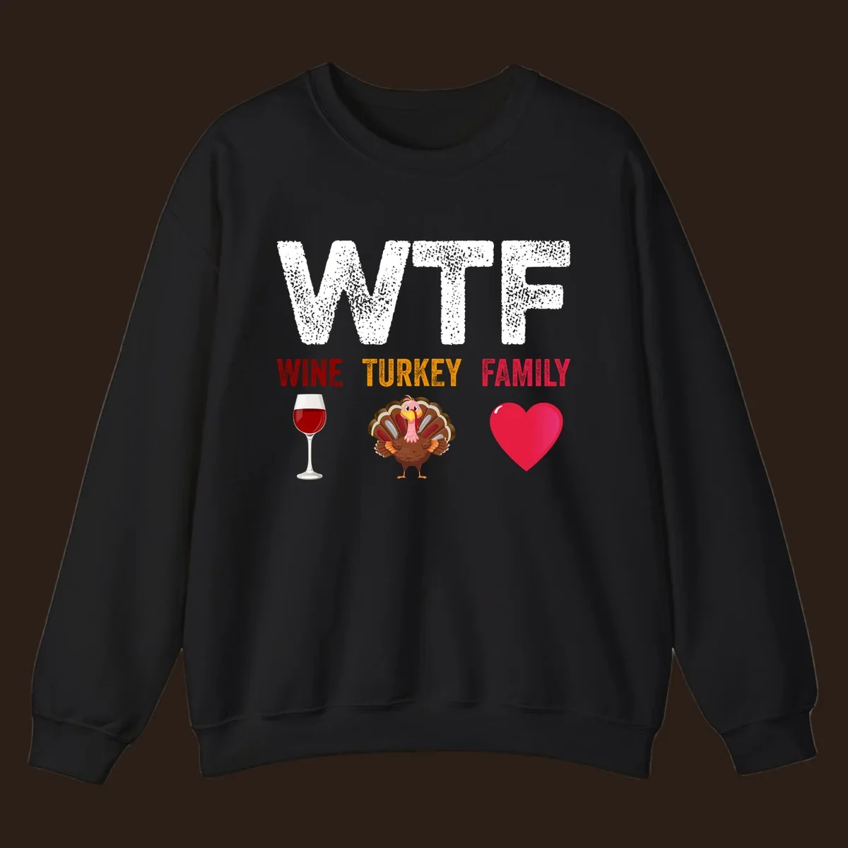 WTF Wine Turkey Family Thanksgiving design with wine glass, turkey, and heart. wtf-thanksgiving-wine.