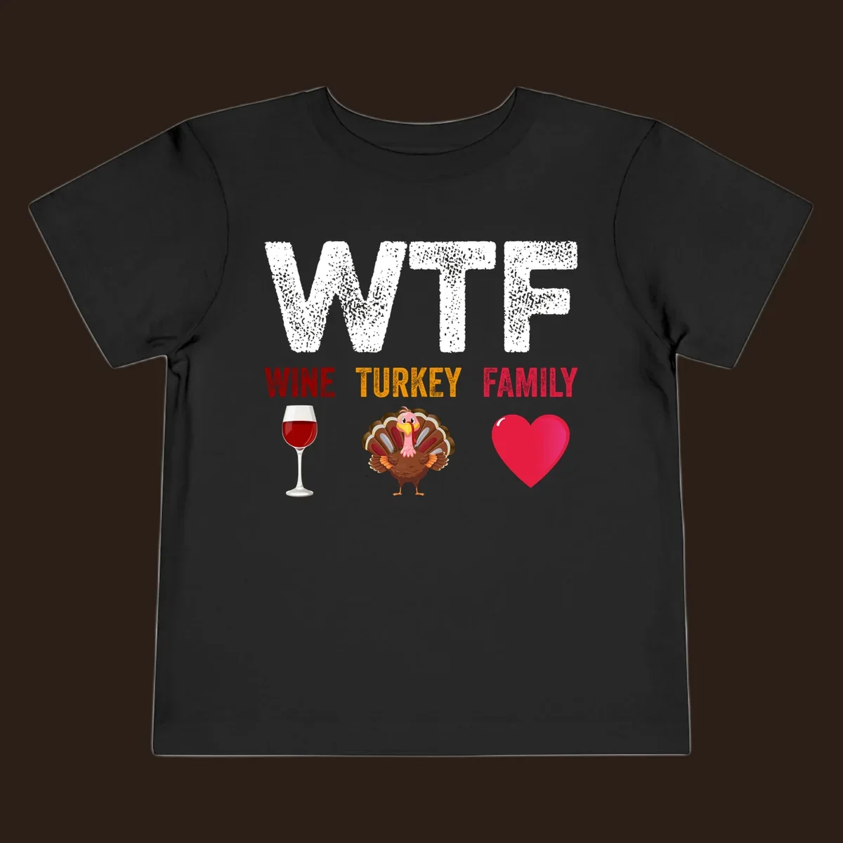 WTF Wine Turkey Family Thanksgiving design with wine glass, turkey, and heart. wtf-thanksgiving-wine.
