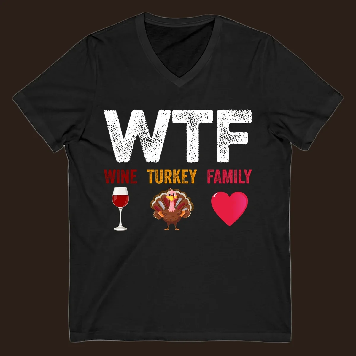 WTF Wine Turkey Family Thanksgiving design with wine glass, turkey, and heart. wtf-thanksgiving-wine.