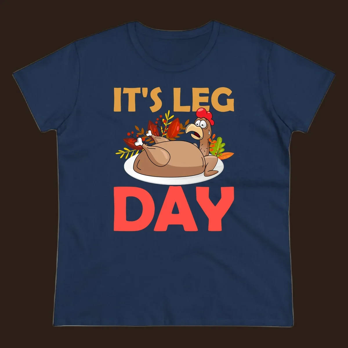 Humorous turkey leg day illustration with text, for Thanksgiving shirts.