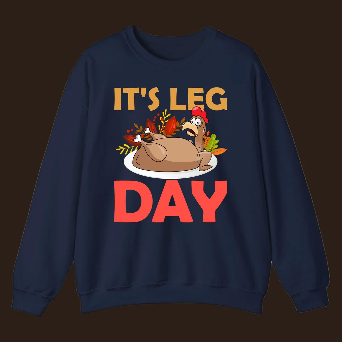 Humorous turkey leg day illustration with text, for Thanksgiving shirts.
