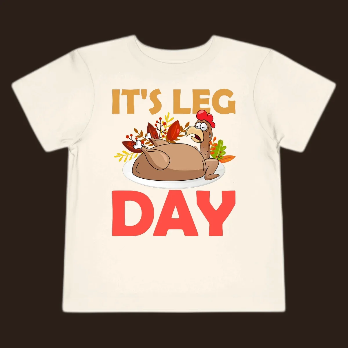 Humorous turkey leg day illustration with text, for Thanksgiving shirts.