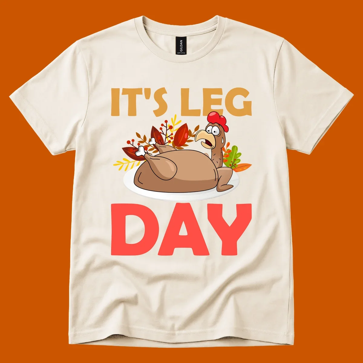 Humorous turkey leg day illustration with text, for Thanksgiving shirts.