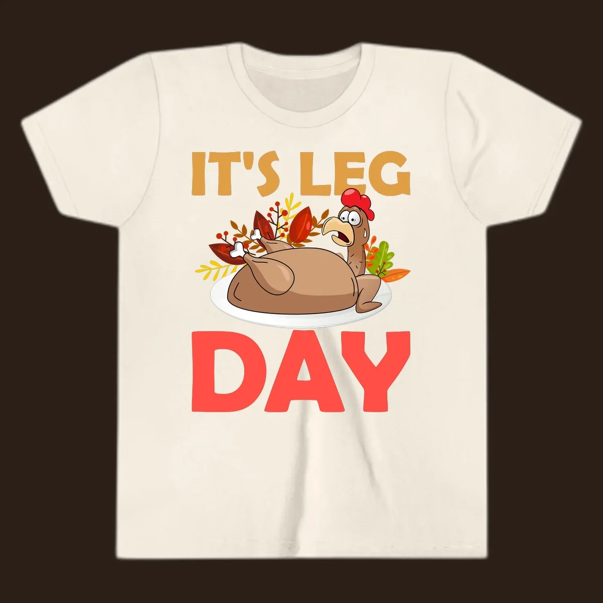 Humorous turkey leg day illustration with text, for Thanksgiving shirts.