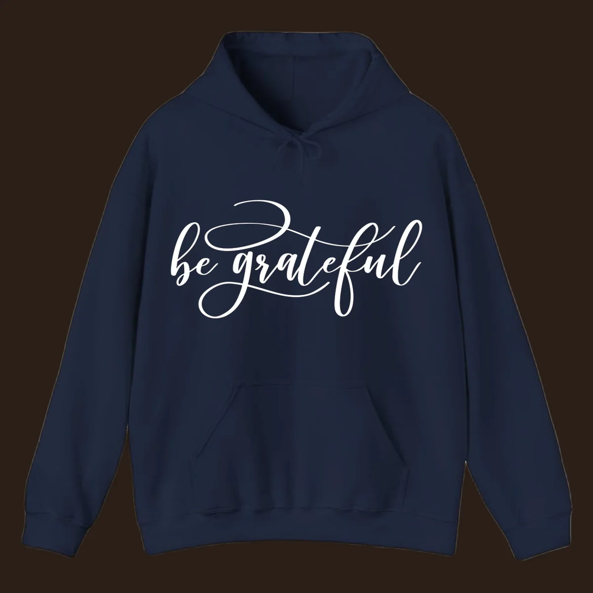 White script text that says 'be grateful' on a black background.