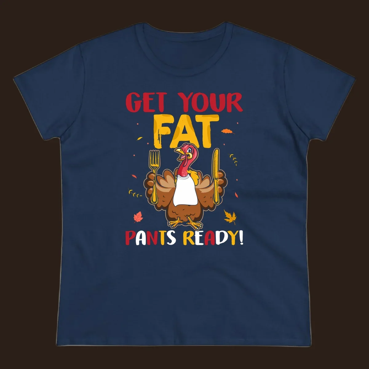 Funny fat pants ready Thanksgiving turkey design with fork and knife