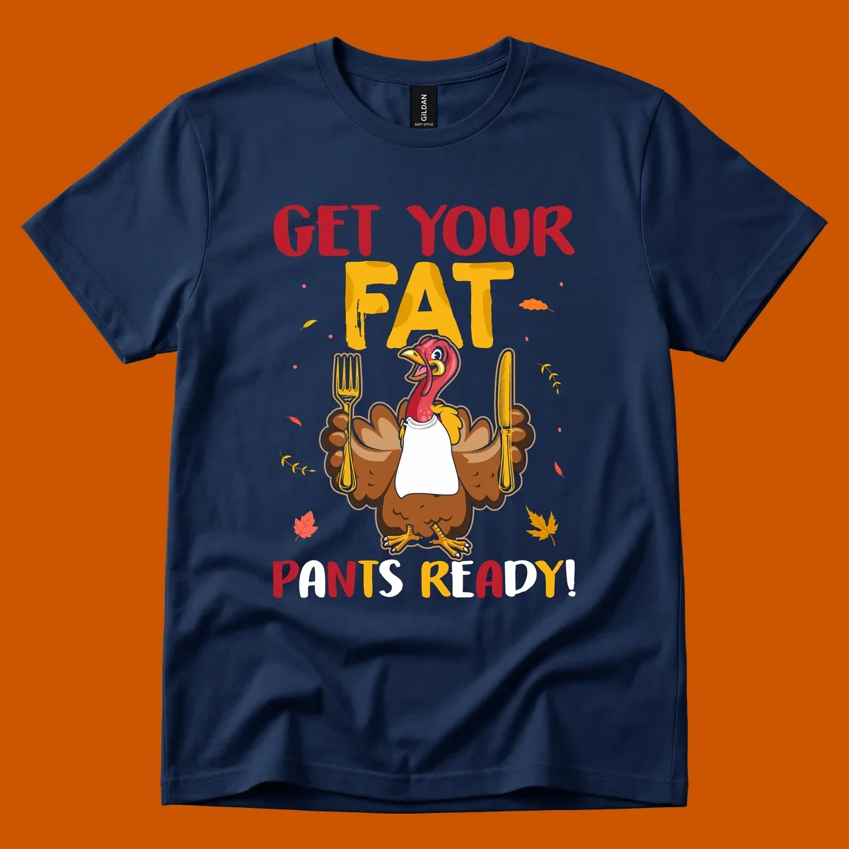 Funny fat pants ready Thanksgiving turkey design with fork and knife