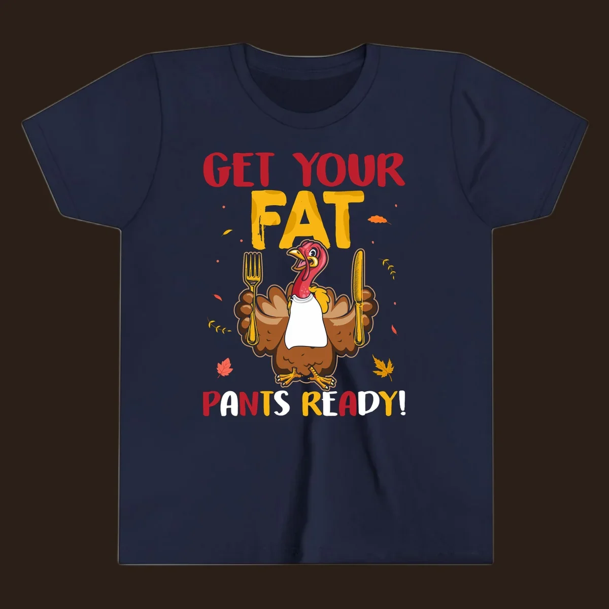 Funny fat pants ready Thanksgiving turkey design with fork and knife