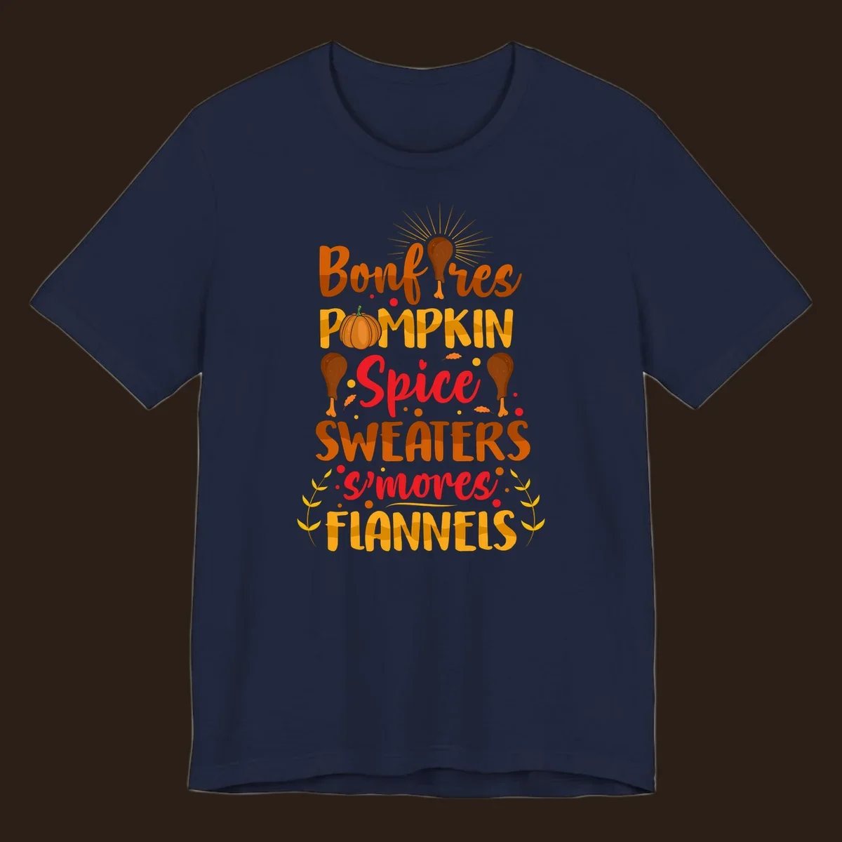 Fall cozy list bonfires pumpkin spice sweaters s'mores flannels text design with illustrations.