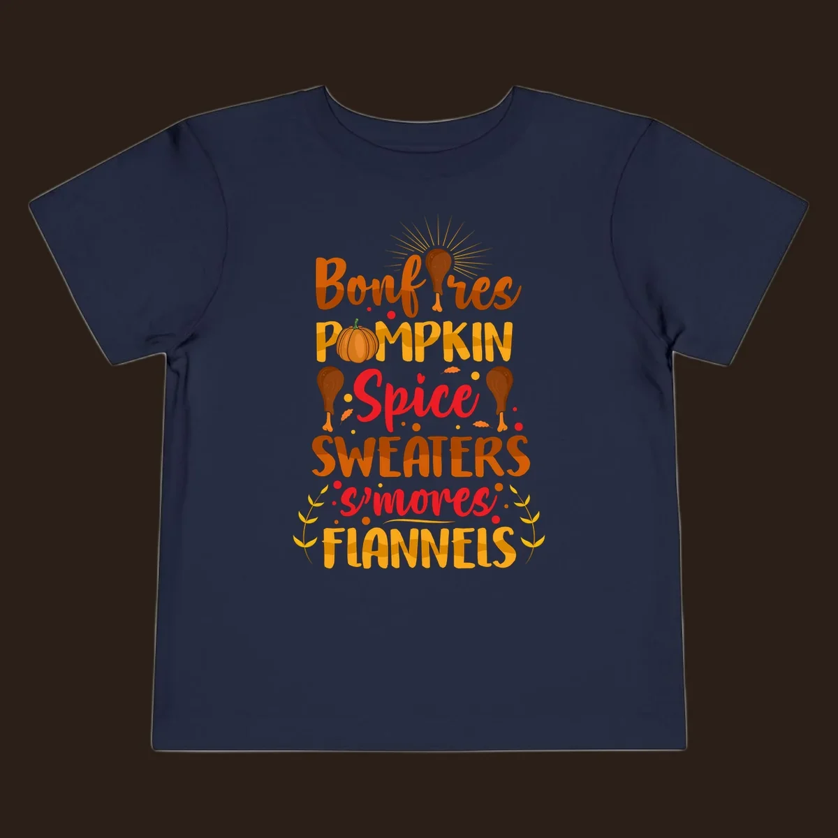 Fall cozy list bonfires pumpkin spice sweaters s'mores flannels text design with illustrations.