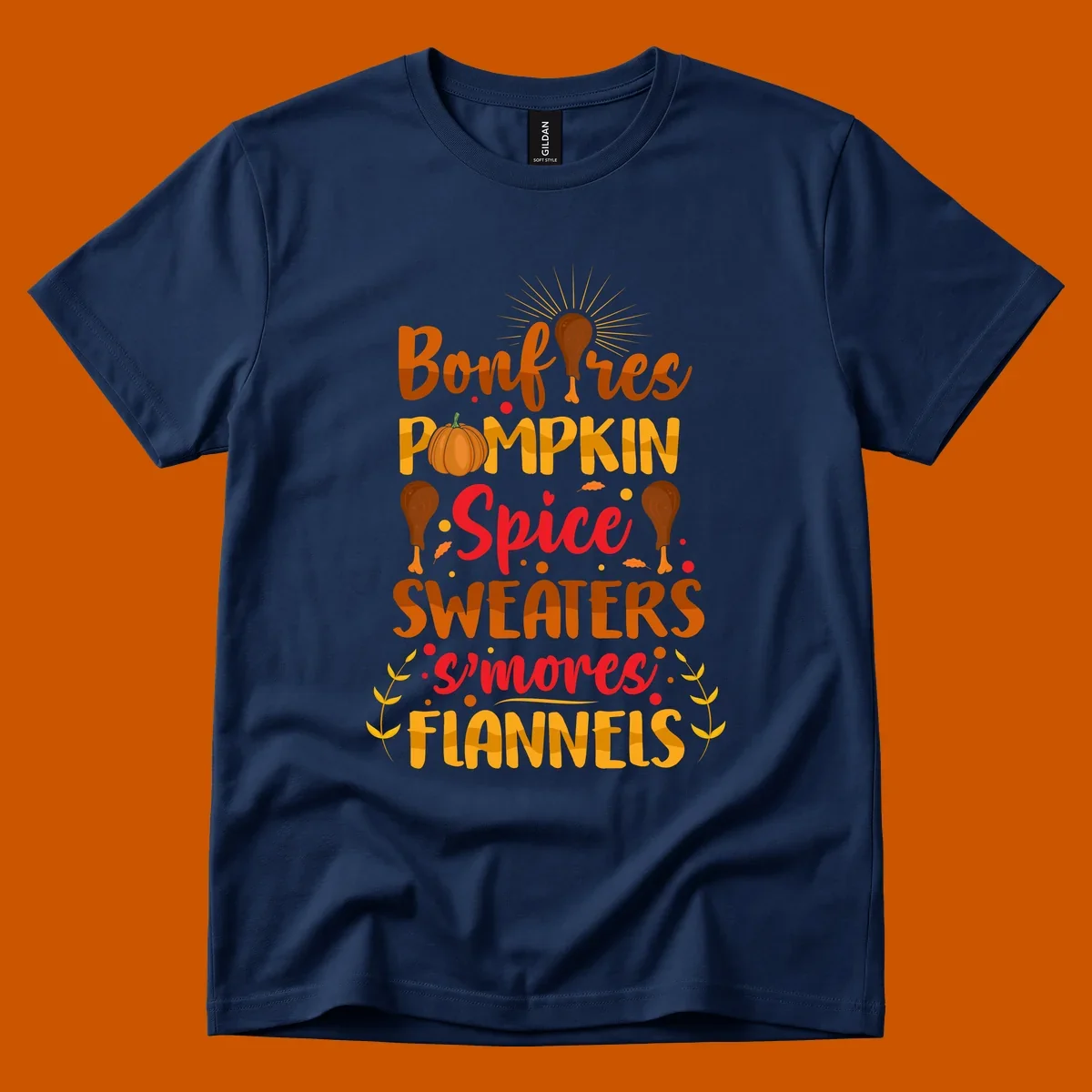 Fall cozy list bonfires pumpkin spice sweaters s'mores flannels text design with illustrations.