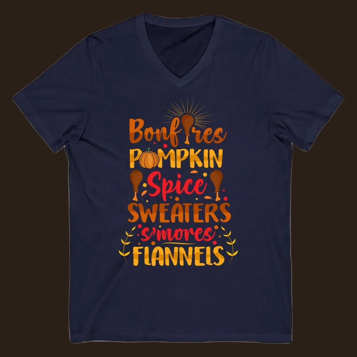 Fall cozy list bonfires pumpkin spice sweaters s'mores flannels text design with illustrations.