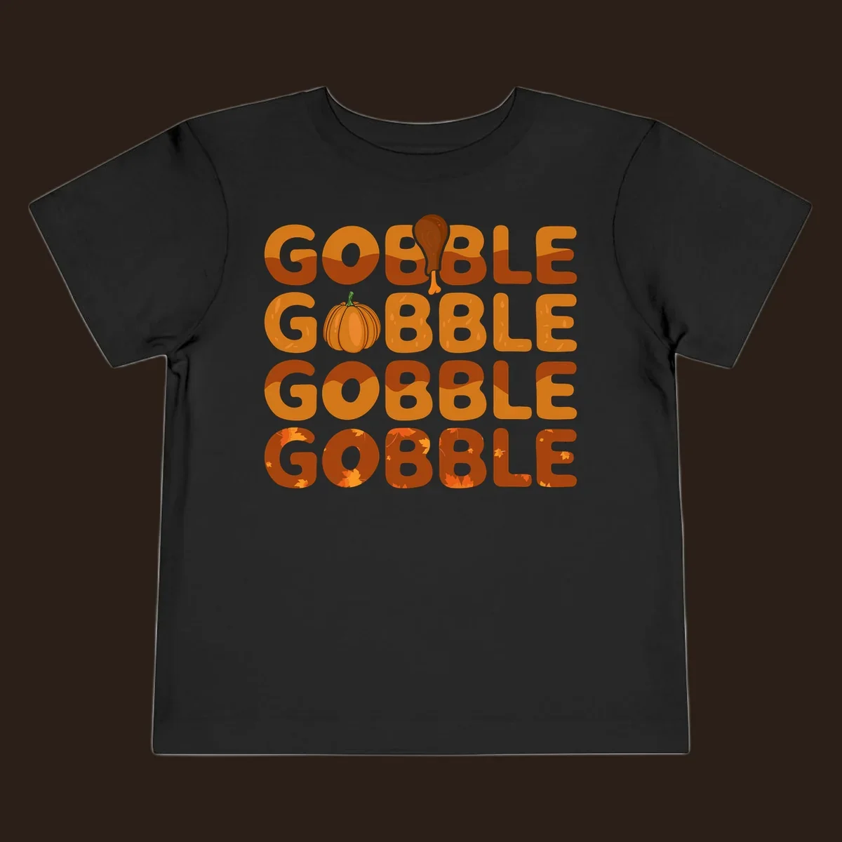 Gobble Gobble Thanksgiving text with pumpkin and turkey leg graphic