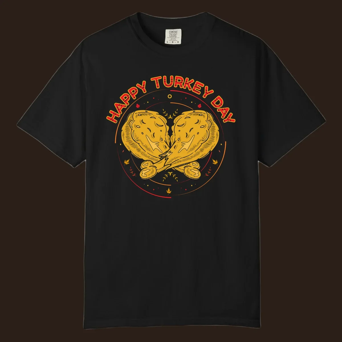 Happy Turkey Day text with crossed turkey drumsticks illustration.