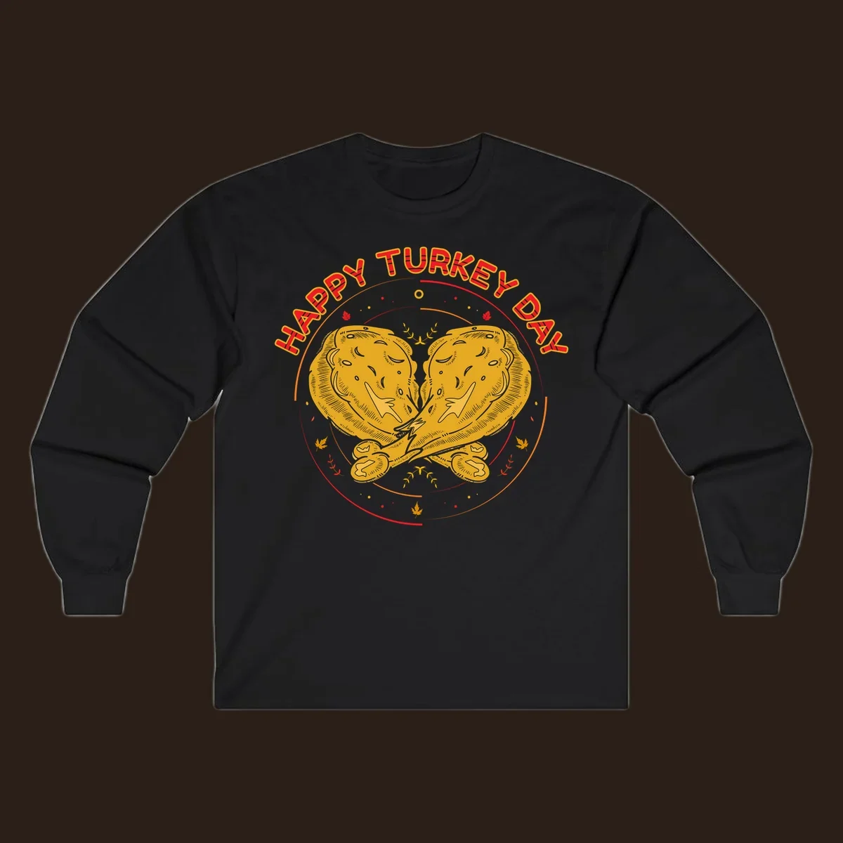 Happy Turkey Day text with crossed turkey drumsticks illustration.