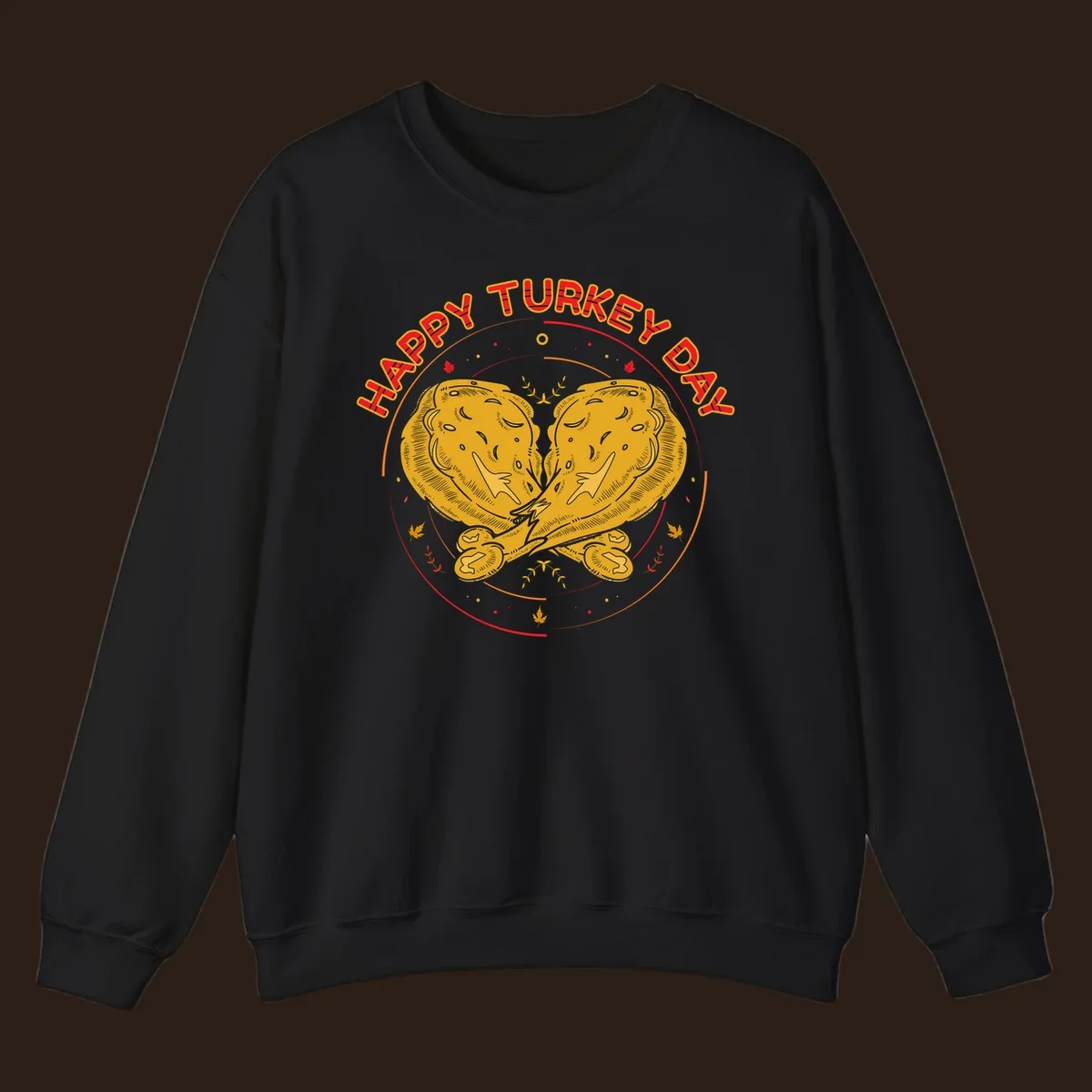 Happy Turkey Day text with crossed turkey drumsticks illustration.
