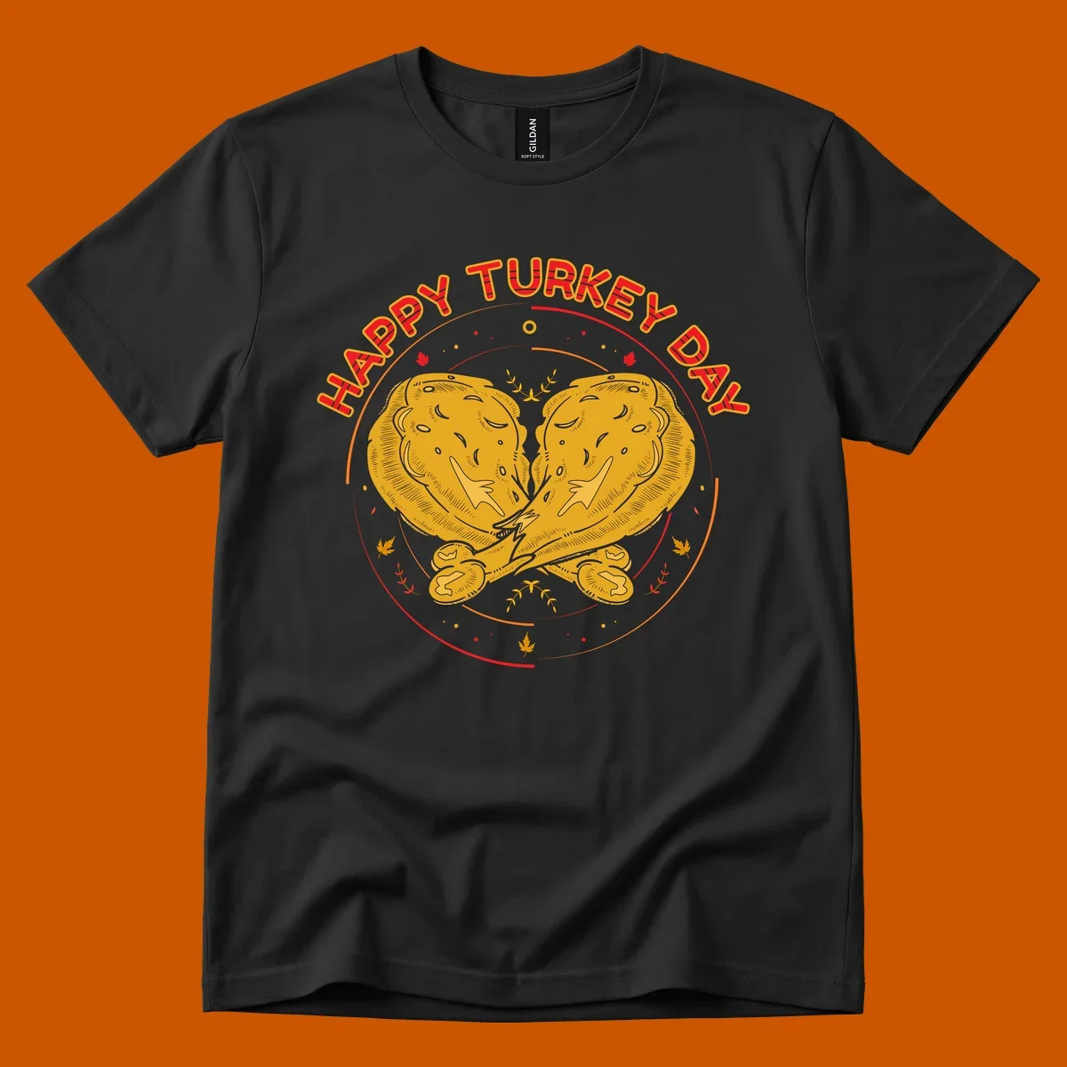 Happy Turkey Day text with crossed turkey drumsticks illustration.