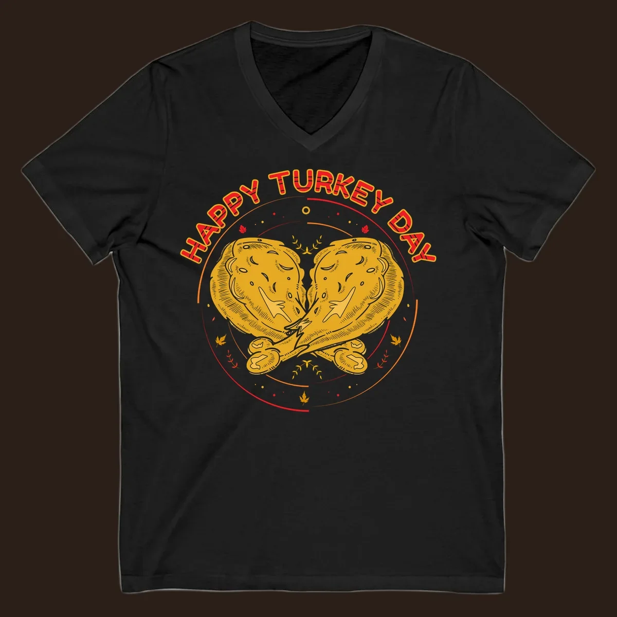 Happy Turkey Day text with crossed turkey drumsticks illustration.