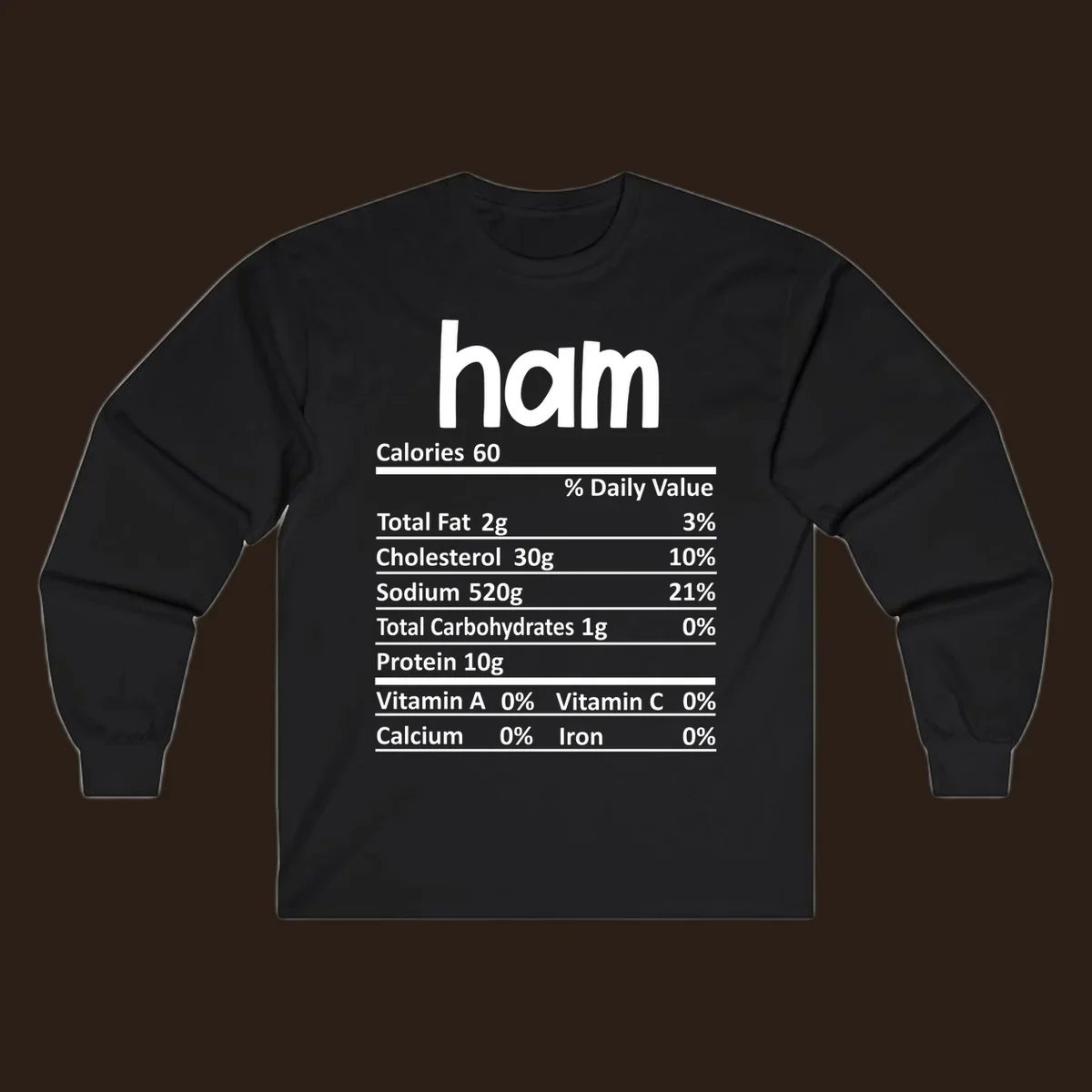 Ham nutrition label design featuring 'ham' at the top and nutritional information.