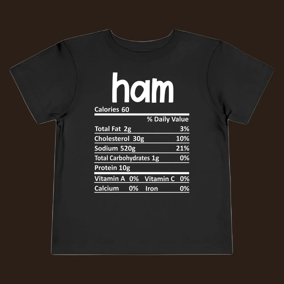 Ham nutrition label design featuring 'ham' at the top and nutritional information.