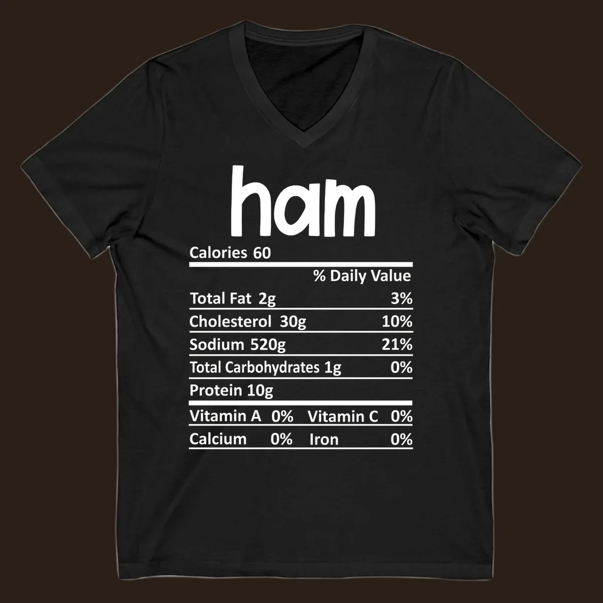 Ham nutrition label design featuring 'ham' at the top and nutritional information.