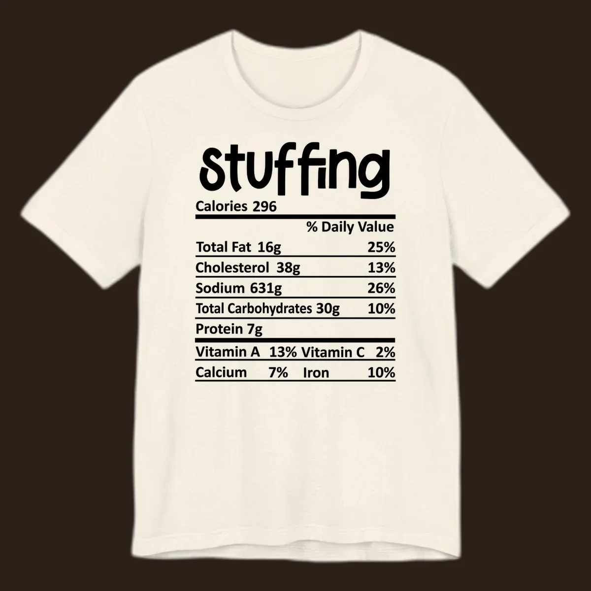 Stuffing nutrition label design with calories and daily values.