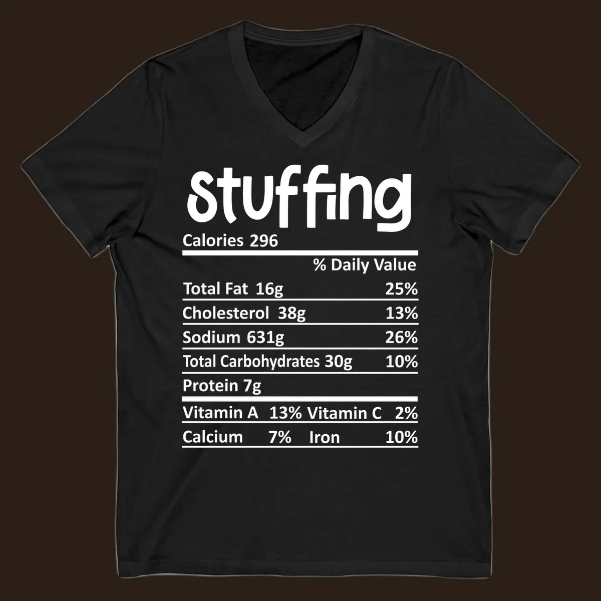 Stuffing nutrition label design with calories and daily values.