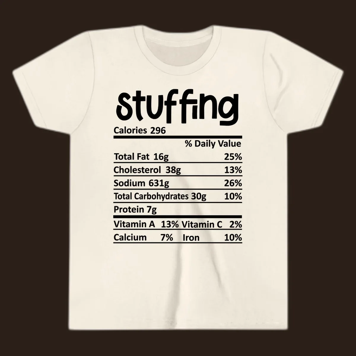 Stuffing nutrition label design with calories and daily values.